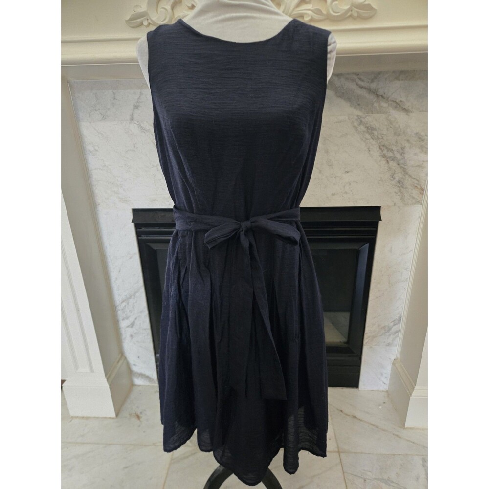 Tommy Hilfiger Women's Sleeveless Navy Blue Rayon/Nylon Dress- Tie Waist Size 12
